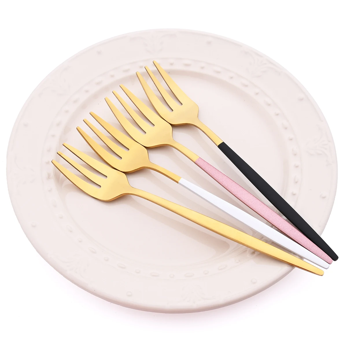 Description Picture 6 of item4Pcs Gold Fruit Cake Dinnerware Set Mirror Stainless Steel Tea Fork Set Snack Dessert Fork Small Salad Cutlery Kitchen Utensils