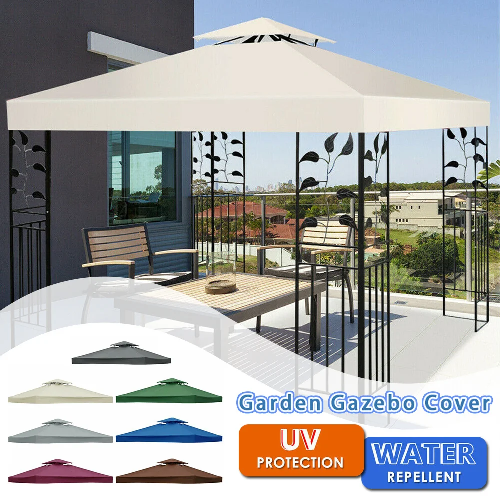 10'x10' Waterproof Gazebo 1 2Tier Top Replacement Canopy UV Sunshade Patio Cover 