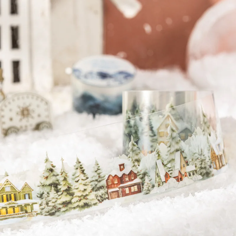 40mm*2m Scrapbook Decor Adhesive Tape Winter snow scenery PET Tapes Masking Tapes stickers Aesthetic Stationery Supplies JIANQI decorative stickers self adhesive stickers stationery stickers paper stickers adhesive stickers stationery tapes diy scrapbooking accessories stationery supplies