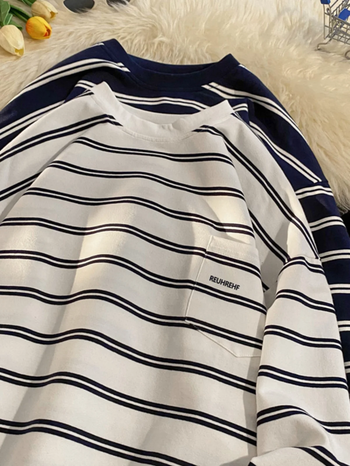 Men's Stripe Long Sve T-irt round Ne Sweatirt Pure Cotton Spring Autumn Trendy Brand Base Layer irt for Teens