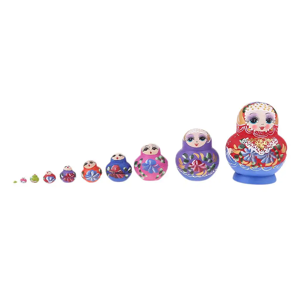 

10 PCS Flower Girls Wooden Russian Nesting Dolls Matryoshka Toy