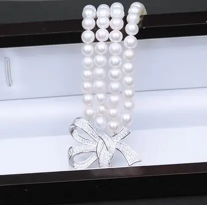 new special natural 7-8mm fresh water pearl multi-layer bracelet nearly round butterfly bracelet