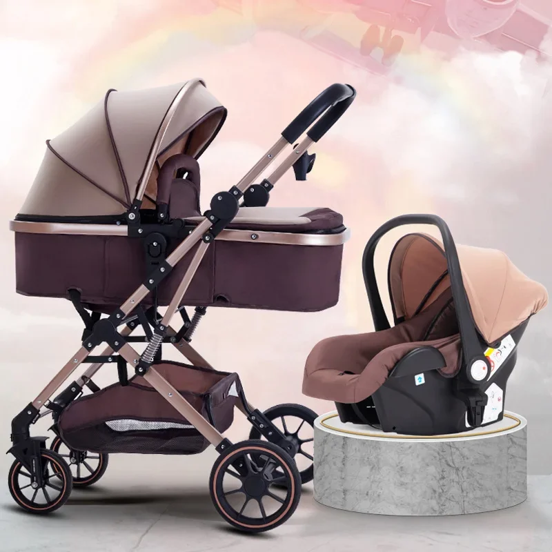 Poussette bébé 3 en 1 à grande vue avec siège auto pliable