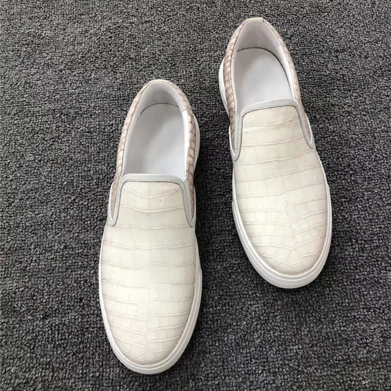 

Unisex White Color Authentic Exotic Crocodile Skin Men Flats Genuine Alligator Leather Female Male Slip-on Walking Loafers Shoes