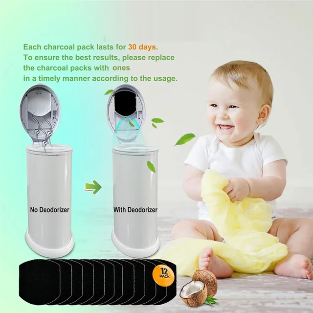 Natural Diaper Odor Eliminator Diaper Pail Deodorizer Filter Refills - 12 Pack Carbon Odor Absorber For Diaper Genie & Other Pails Diaper Genie Refill Bags