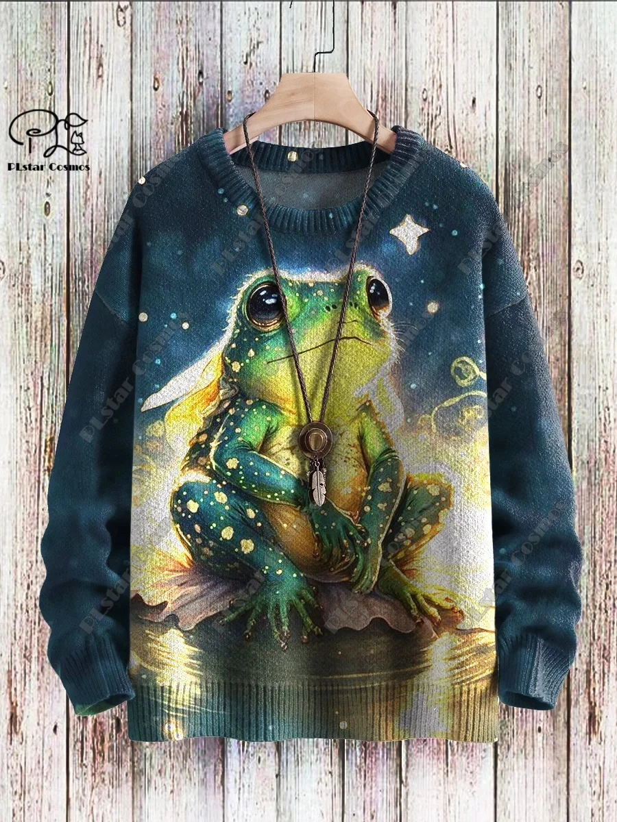 

3D printed animal series wolf frog fox pattern retro ugly sweater casual unisex winter sweatshirt