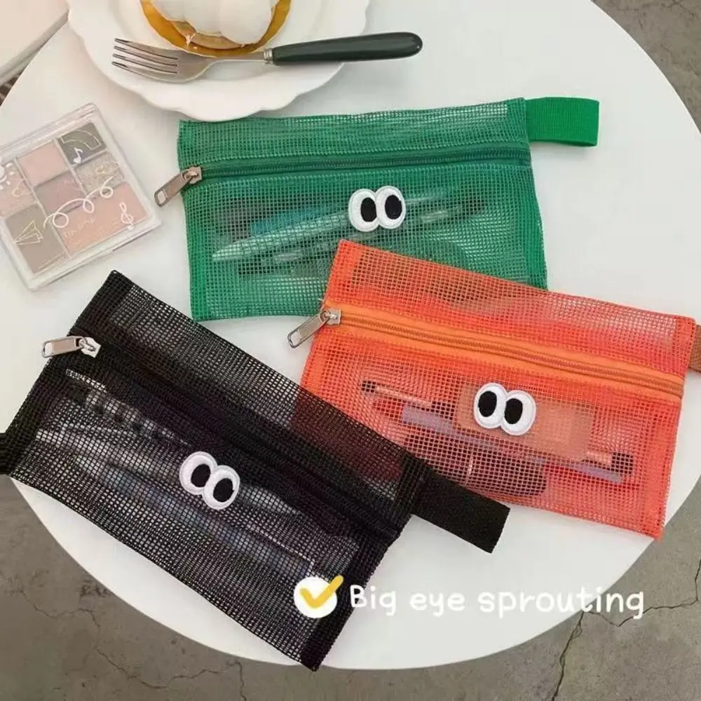 

Big Eyes Mesh Zipper Pencil Case Portable Large Capacity INS Stationery Pouch Candy Color Dust Prevention Cosmetic Bag Student