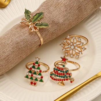 High-end Christmas Rhinestone napkin ring creative Christmas tree shape party table decoration towel buckle holiday ornaments 1