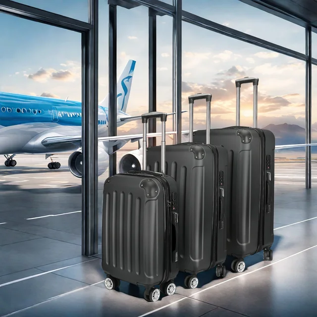 Ensemble de 3 valises, valise rigide en ABS avec serrure à combinaison, double roulettes et séparateur intérieur, valise cabine, noire 1