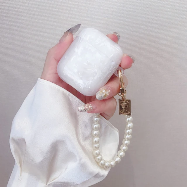 Luxury Girls Pearl Shell Case for Apple Airpods 1 2 3 Case for AirPods Pro Case with Keychain Earphone Accessories Headphone Box white for AirPods 12