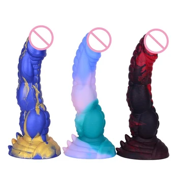 Realistic Silicone Animal Dildo Vaginal G-spot With Suction Cup Anal Plug Hand-free Huge Monster Dildo Female Sex Toys For Women Distributors Realistic Silicone Animal Dildo Vaginal G spot With Suction Cup Anal Plug Hand free Huge Monster