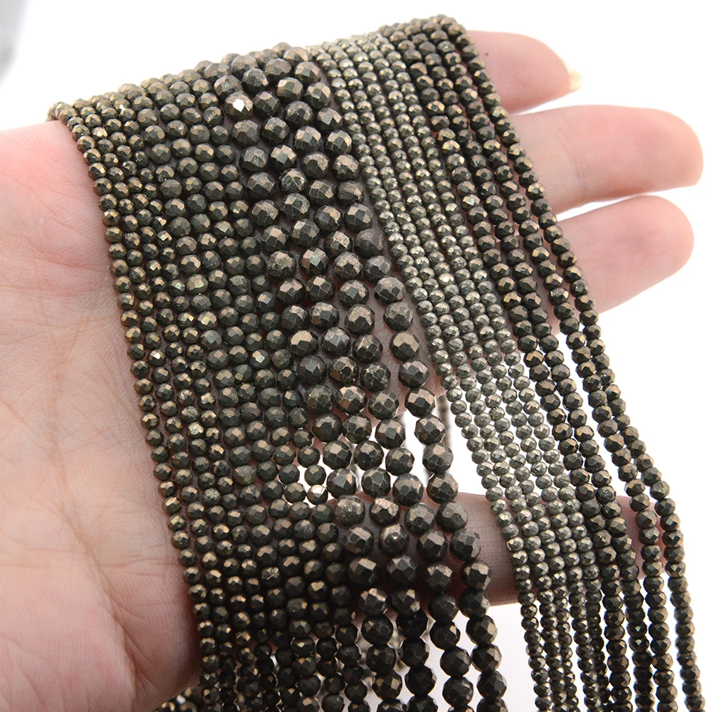 Natural Pyrite Faceted Round / Rondell Beads 2mm,3mm,4mm,1x2mm,2x3mm，for Jewelry Making Bracelet Necklace Beads DIY Wholesale 4