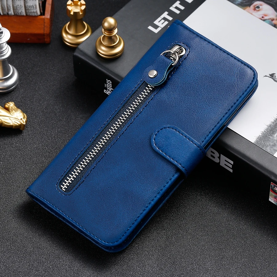 Premium Wallet Stand Zipper Magnetic Flip Case - Artificial Cowhide Design