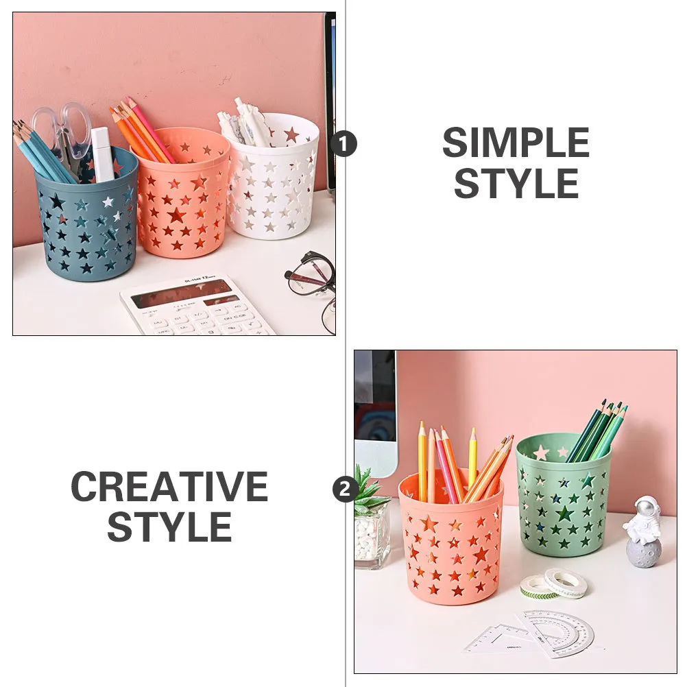 4Pcs 데스크탑 스토리지 버킷 속이 빈 다섯개 별 모양 펜 홀더 장 다목적 정리함 문구 브러쉬