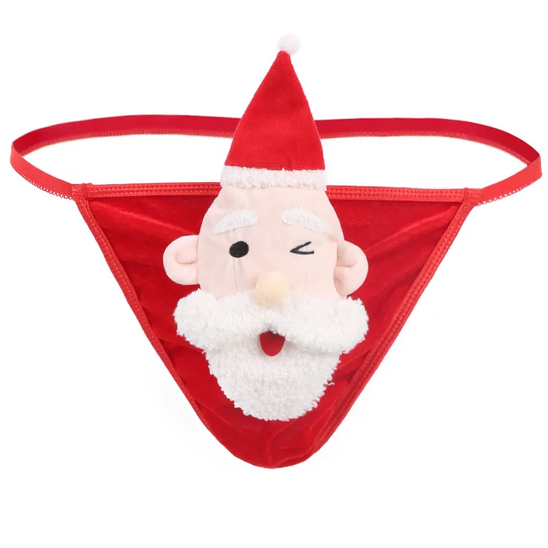 Sexy Low Rise Mens Christmas Underwear With White Beard Print Thong For Holiday Show