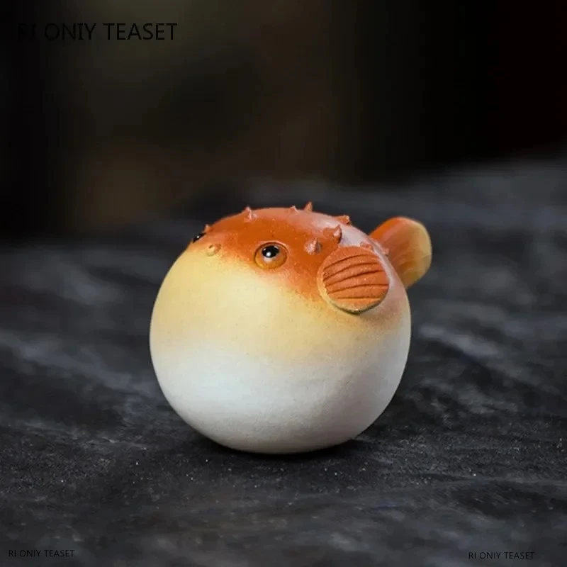 Yixing Purple Clay Tea Pet Handmade Pufferfish Statue Ornaments Animal Tea Figurine Sculpture Crafts Chinese Set Decors Art tea pet ornaments