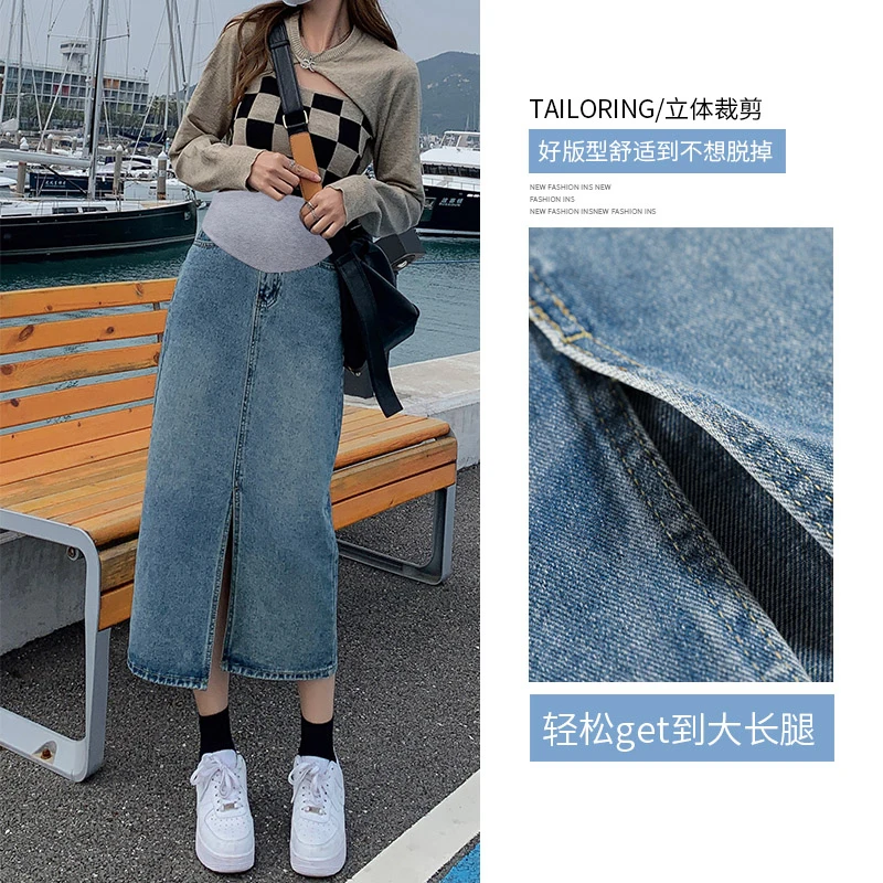 Pregnant Women Skirt Splits Denim Maternity Spring Summer Casual Pencil Straight Daily Wear