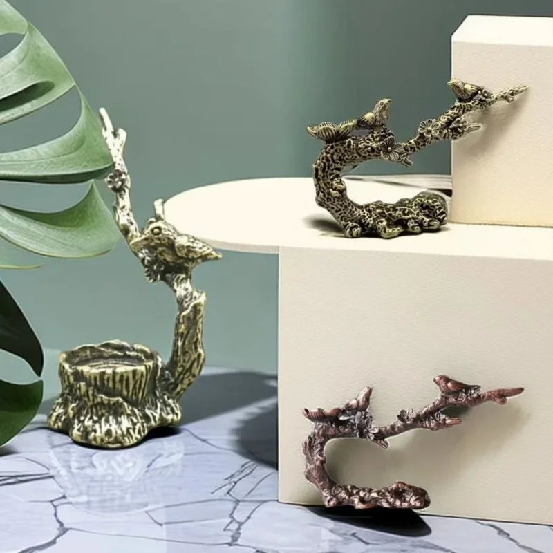 New Antique Copper Magpie Ornaments Creative Stump Censer Home Accessories Home Decor Crafts Suitable Desks Living Room Supplies