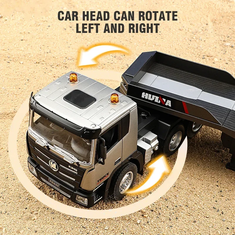 1/24 RC Trucks LED Lights Remote Control Semi-Hung Flat Truck 9CH Alloy Engineering RC Vehicles Electronic RC Car Model Boys Toy 4