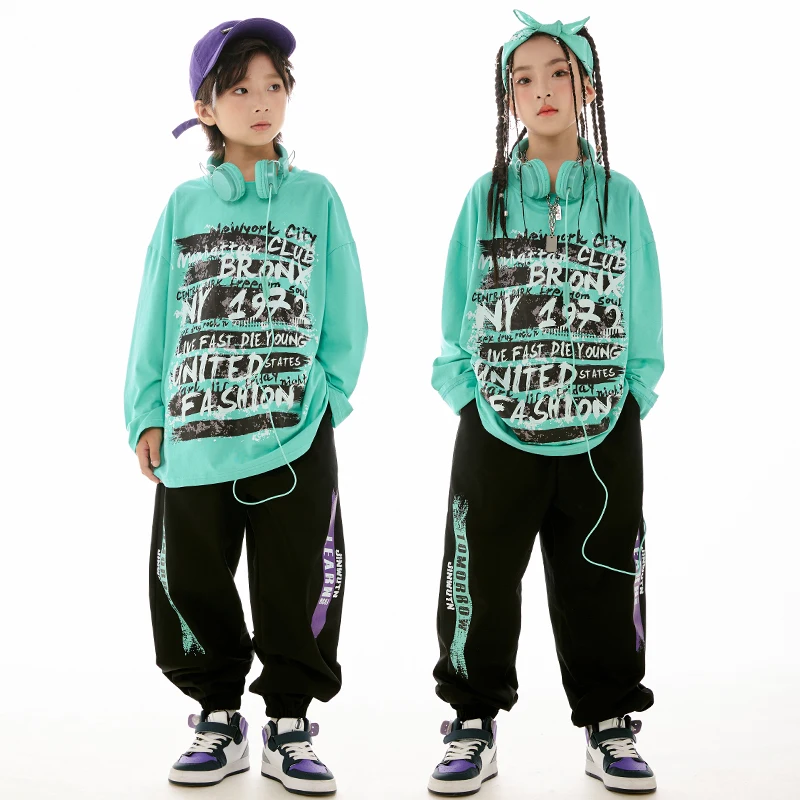 Kids Jazz Dance Clothes Girls Hip Hop Long Sleeves T Shirt Pants Boys Breaking Street Dance Performance Costume BL11498