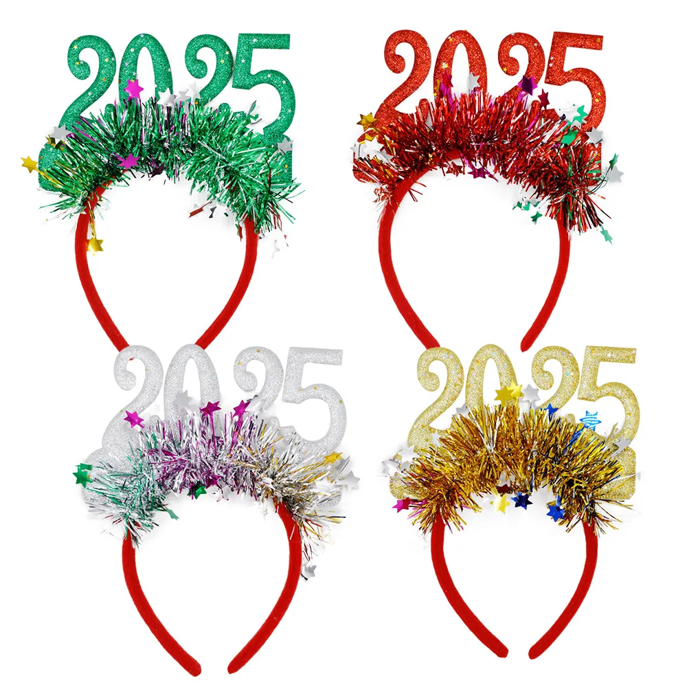 2pcs Christmas and New Year Headband Bar Party Carnival Glitter Colored Headpiece Numbers Christmas Hair Accessories