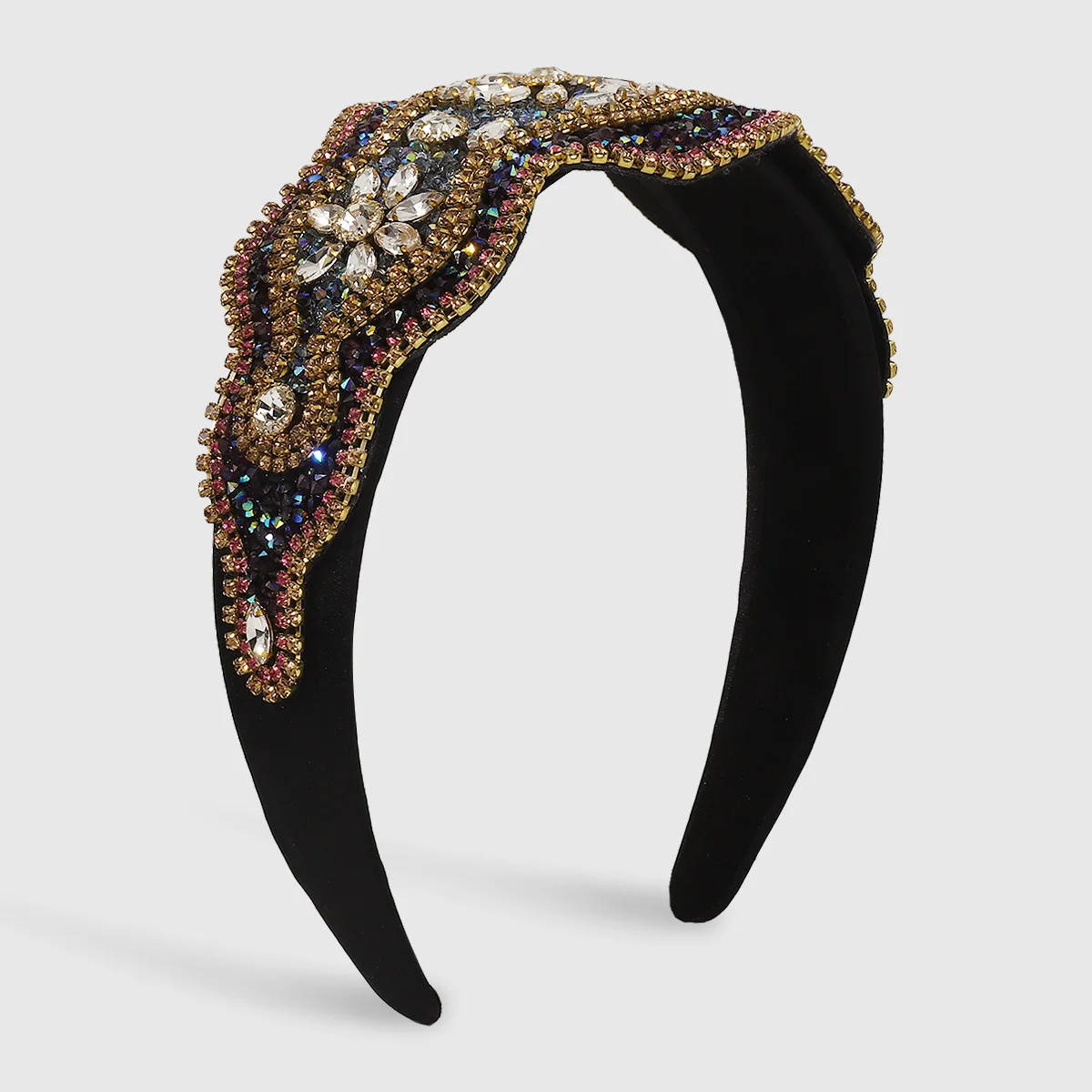 European and American Fashion & Trend Color Rhinestone Hairband Luxury Elegance Retro Heavy Industry Baroque Headband french retro rhinestone pearl headband fashion simple flower square thin headband maiden style headdress