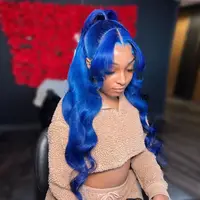 Perruque Lace Front Wig Body Wave Naturelle, Cheveux Humains, Bleu Saphir, 13x6, Pre-Plucked, Transparent, Document Bleu Foncé, pour Femme 2