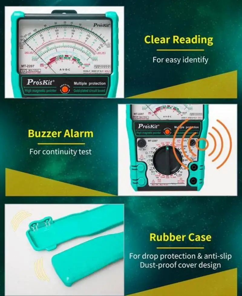 Pro'skit MT-2207-C 보호 기능 아날로그 멀티미터 전압계 저항 테스터 전류계 멀티 테스터 AC DC DMM 커패시터