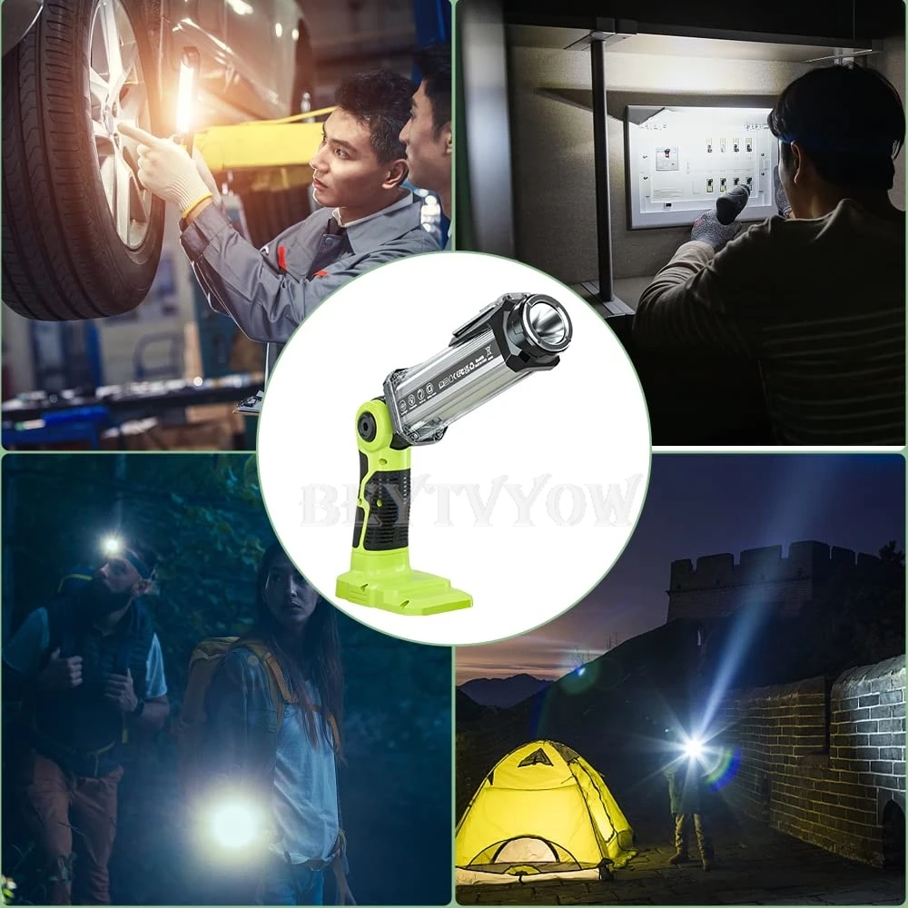 Cordless Portable Flashlight for Ryobi 18V Battery 25W 2000LM LED Work Light wit