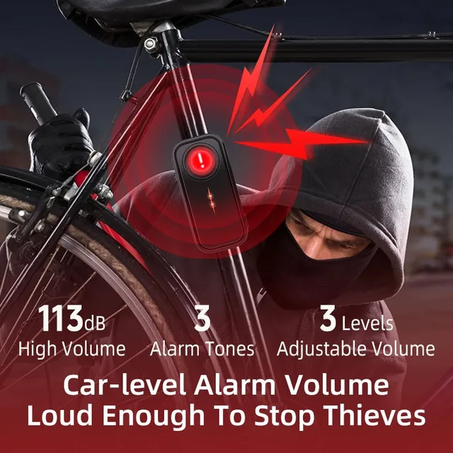 Wsdcam Vibration Bike Alarm Remote Control Bicycle Alarm 113dB Intrusion Detector Waterproof IP66 Vehicle Search Bike Alarm 3