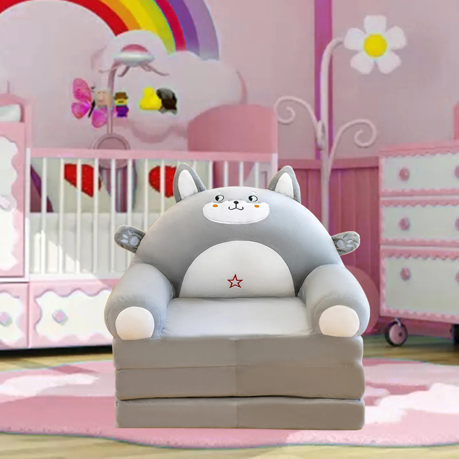 Foldable Kid Sofa Backrest Armchair Cover Plush Cartoon Children Lazy Sofa Flip Open Cover For Living Room Bedroom children sofa