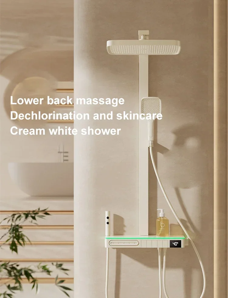 Description Picture 3 of itemMilk White Constant Temperature Digital Display Shower Set Bathroom Removed Chlorine Atmosphere Lamp Shower System Faucet Set
