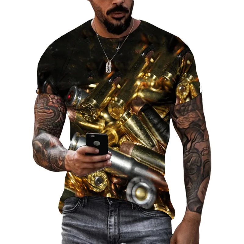 

Military Fans Bullet Graphic T Shirt for Men Streetwear 3d Print T-shirt Womens Clothing Summer Casual Short Sleeve Cool Top Tee