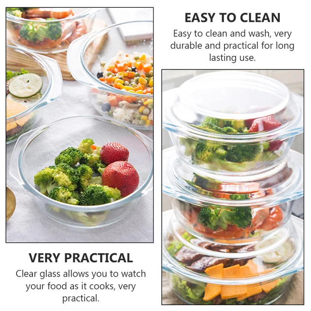 Glass Dish With Lid Heat-resistant For Food Serving 6