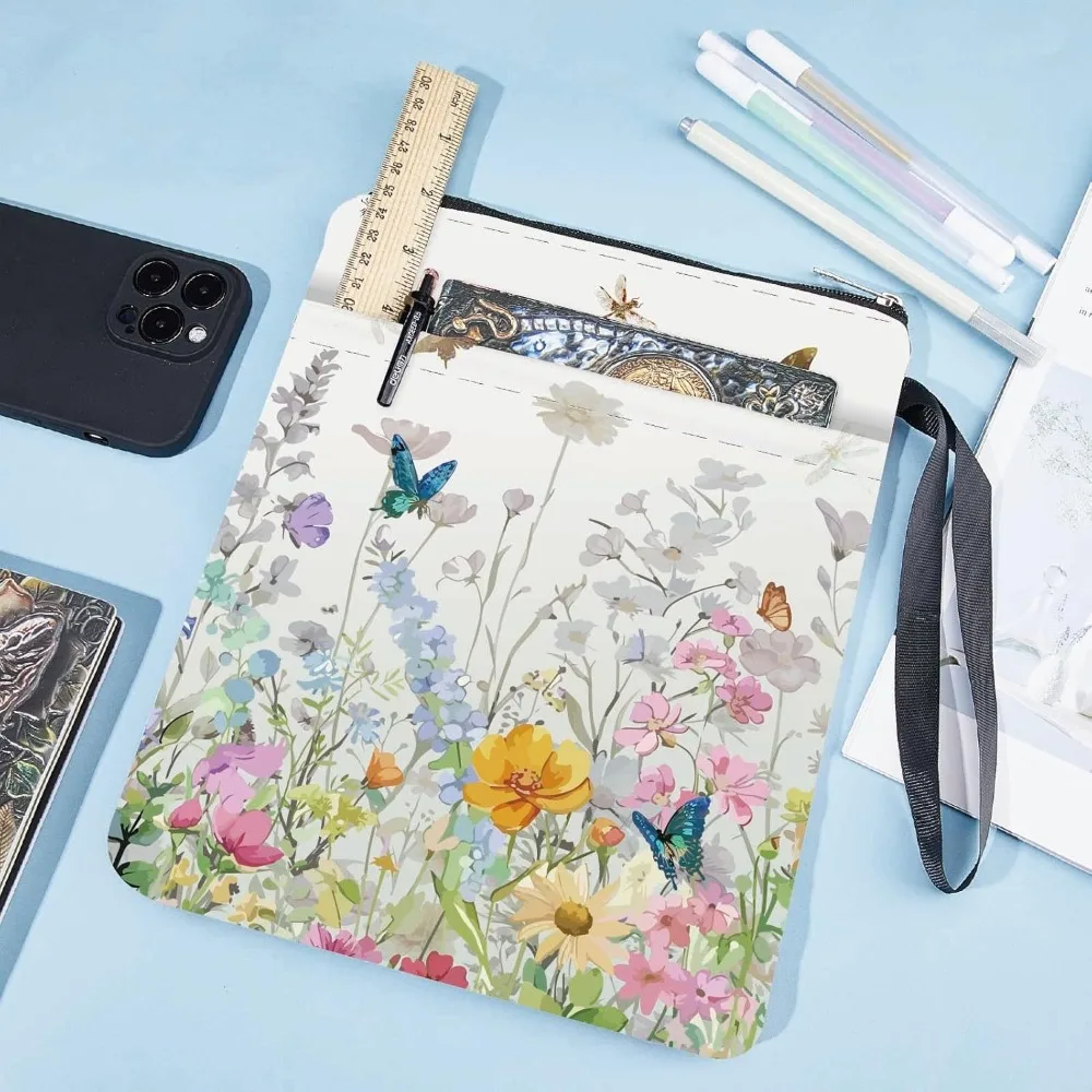 Flower Book Covers Butterfly Book Sleeve Protector for Paperbacks Washable Fabric Cloth Cover with Zipper and Extra book protector