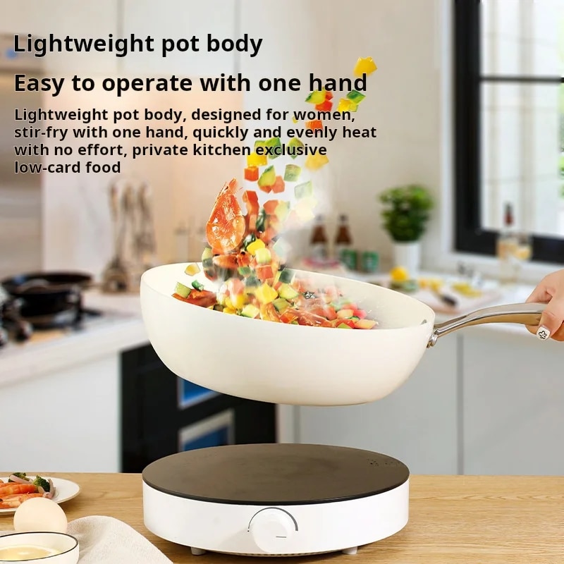 28cm White Pan With Lid Even Heating, Non-stick, Easy To Clean Frying Pan Compatible With All Stoves