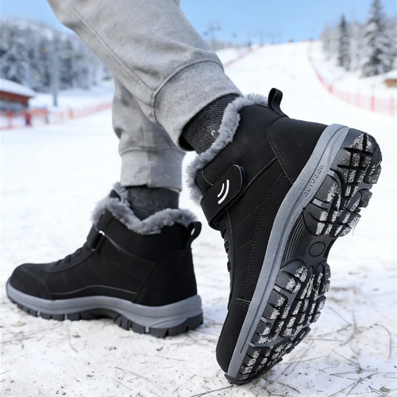 Outdoor Hiking Boots for Men Platform Non-slip Warm Fur Ankle Boots Plush Keep Warm Snow Shoes Fashion Comfortable Walking Shoes