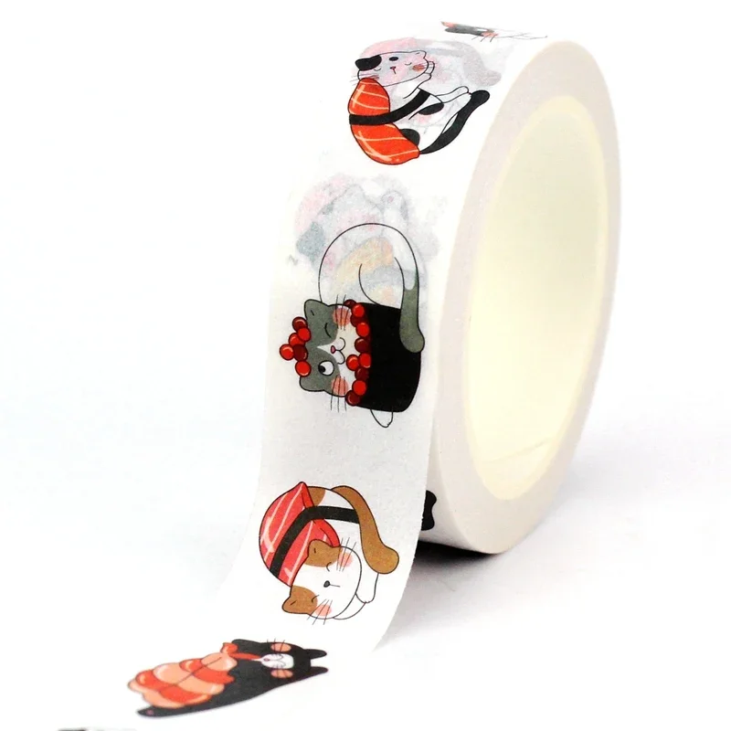 NEW 1PC 10M Decor Kawaii Sushi Cats Doodle Cartoon Washi Tape for Craft Journaling Adhesive Masking Tape Cute Stationery 3