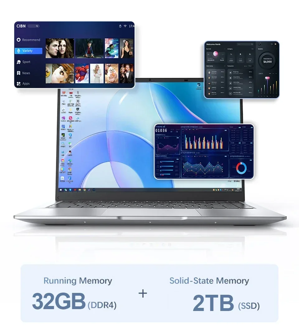 2025 Laptop Computer 14.1 inch FHD Gaming Laptops Windows 11 Intel SSD 2TB DDR4 16/32GB PC Notebook 1920*1080 Display Office