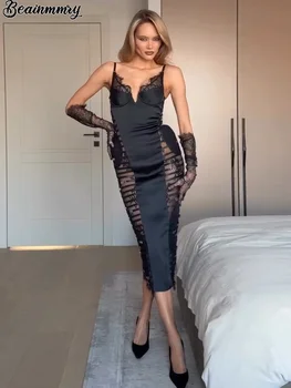 Sexy Lace Embroidery Long Party Dress Women Holiday Sleeveless See Through Split Evening Robes Lady 2026 Fashion Slip Dresses 1