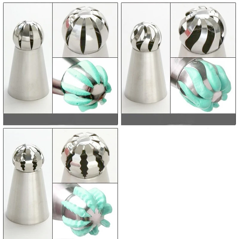 Cake Decorating Nozzle Set 1/3pcs Hot Russian Spherical Ball Stainless Steel Flower Cake Icing Piping Decorating Tips Tools Sphere Shape Cream