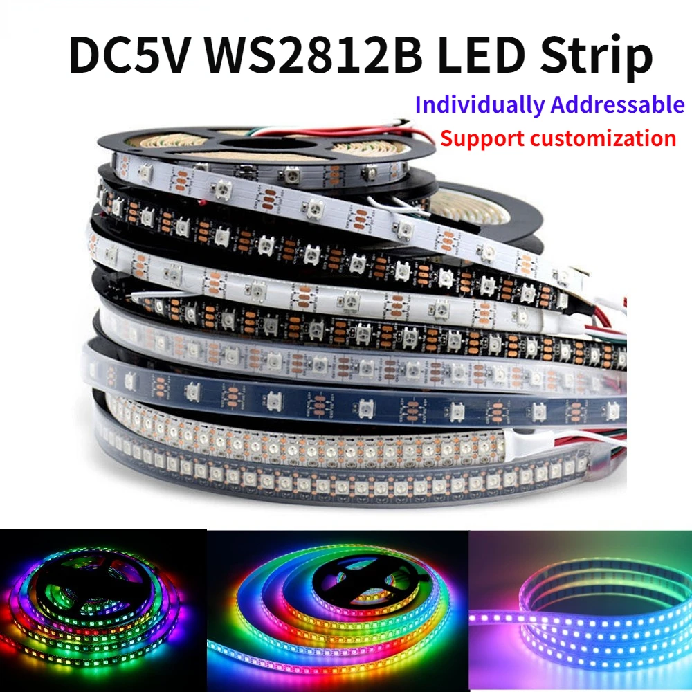 

New DC5V WS2812B Led Strip Individually Addressable 5050 RGB WS2812 Smart Pixels Led Light Black White PCB Waterproof IP30/65/67