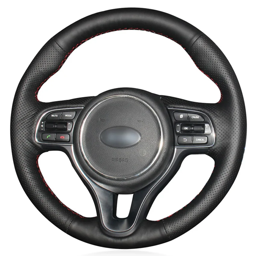 Black PU Faux Leather Hand stitched Car Steering Wheel Cover for Kia K5