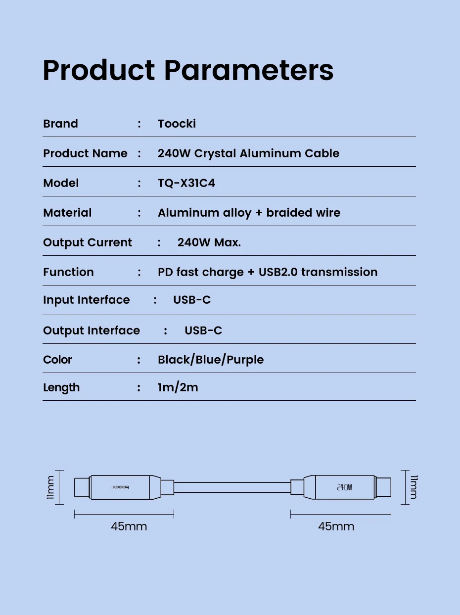 240W Type C to Type C Cable PD3.1 Quick Charge 4.0 5A Fast Charging Cable for Ma