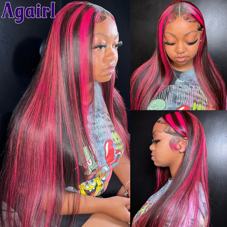 

Pink Highlight Colored Wig 5X5 Lace Closure Human Hair Wigs 13x6 Transparent Lace Frontal Wig Brazilian Long Straight For Women