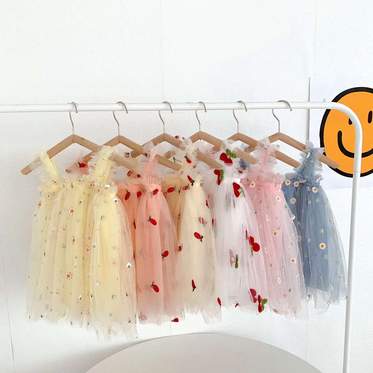 Baby Girls Sling Tulle Dressess Summer Sleeveless Daisy Floral Princess