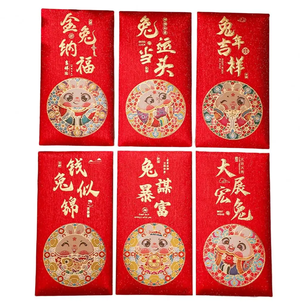 

6Pcs/Bag Meaningful Lucky Money Bags Cartoon Pattern Fine Texture Lucky Money Pockets 2023 Happy Chinese New Year Red Pockets