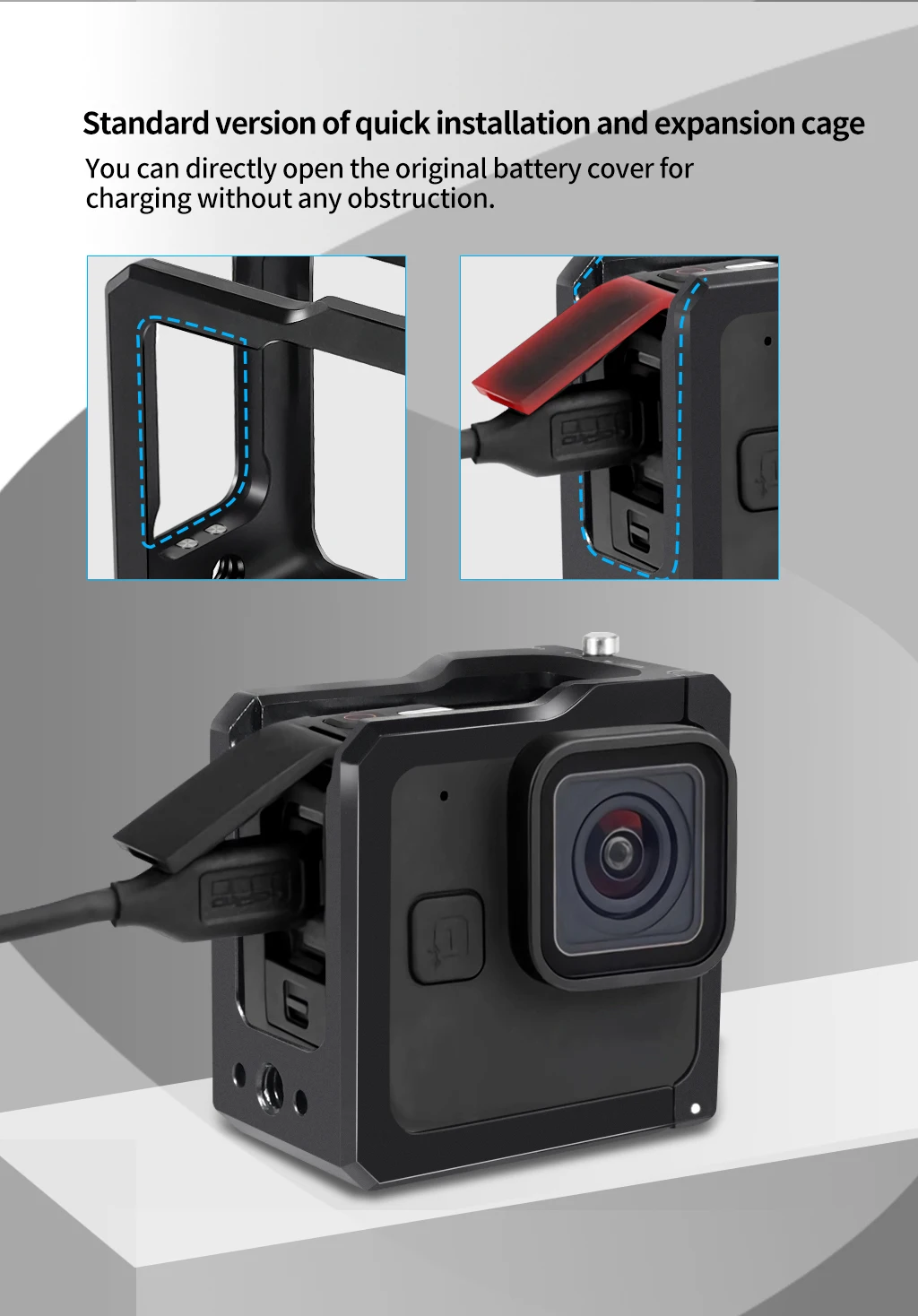 Camera Cage Rig Protective Frame Metal Case for HERO 11 Black Mini Side Door Ba