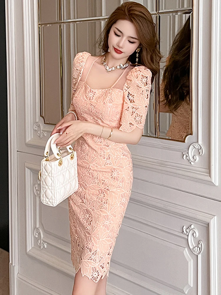 chinese dress ladies Amazon.com: Women Short Dresses Elegant Pink Lace Waist Dress Beach :  Clothing, Shoes & Jewelry main image 1