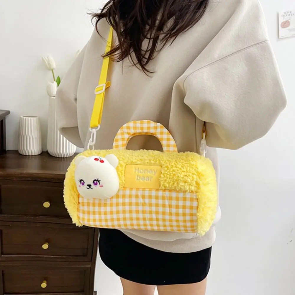 Animals Cylindrical Plush Backpack Phone Bag Large Capacity Doll Shoulder Bag 15cm Plush Doll Cartoon Plush Schoolbag Outdoor